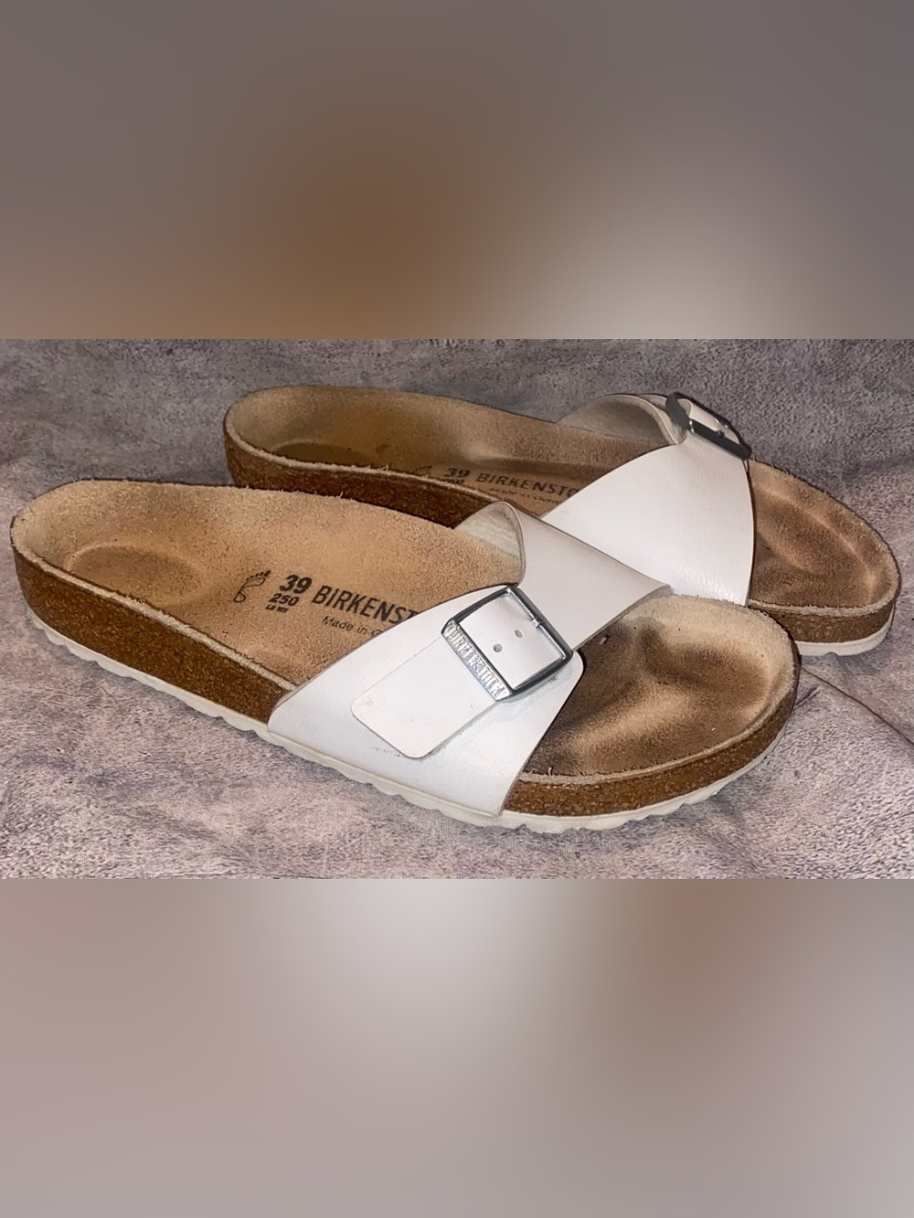 Vintage Birkenstock Madrid Birko-Flor Buc White Vegan Faux Leather Sandals 8 39